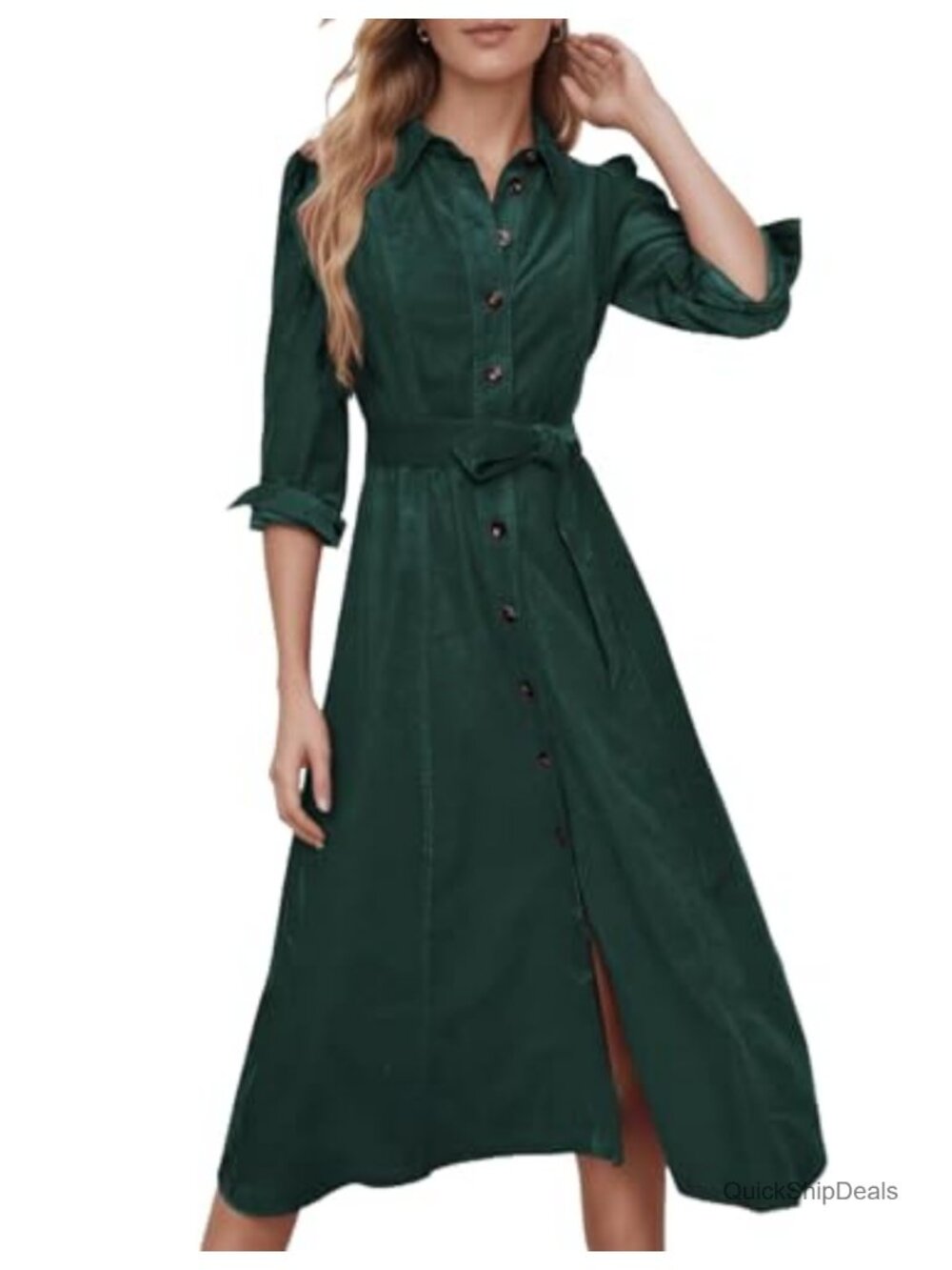 Women's Corduroy Maxi Dress Long Sleeve Button Down Shirt Dress with Belt